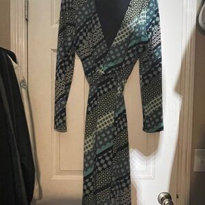 Maggy London Geometric Green and Black Dress
